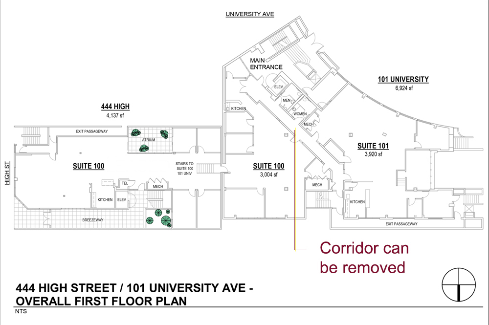 Floor plan for 101 University & Connected 444 High First Floor Plans